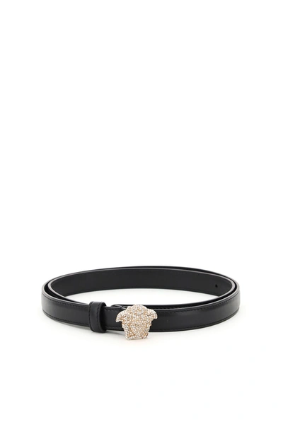 Shop Versace La Medusa Crystal Embellished Belt In Black