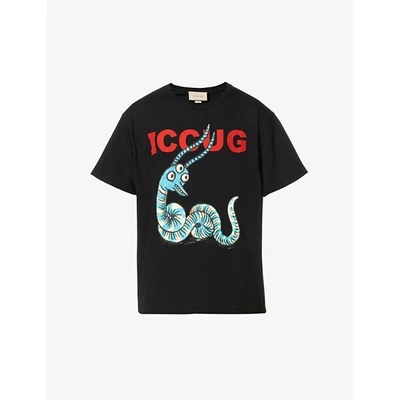 Shop Gucci Iccug 3 Eyes Cotton-jersey T-shirt In Black Multicolor