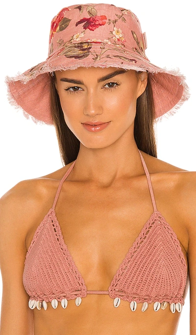 Shop Zimmermann Reversible Frayed Bucket Hat In Pink
