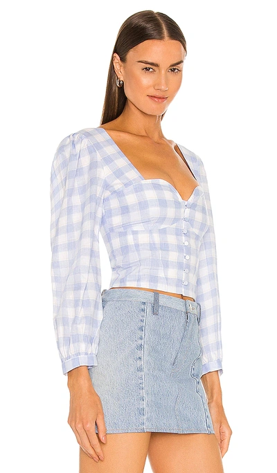 Shop Jonathan Simkhai Standard Mary Jane Oxford Smocked Long Sleeve Top In Blue