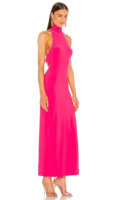 Norma Kamali Halter Turtleneck Side Slit Dress In Fuchsia