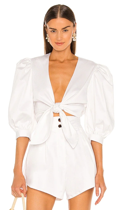 Shop Adriana Degreas Puff Sleeve Cropped Blouse In White