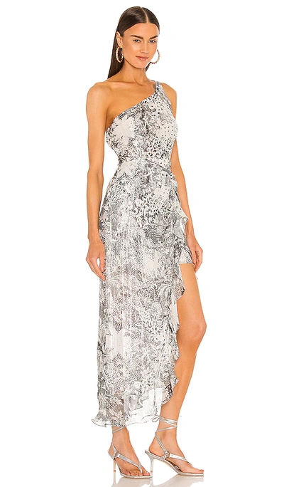 Shop Rococo Sand Paola One Shoulder Maxi Dress In Charcoal,white