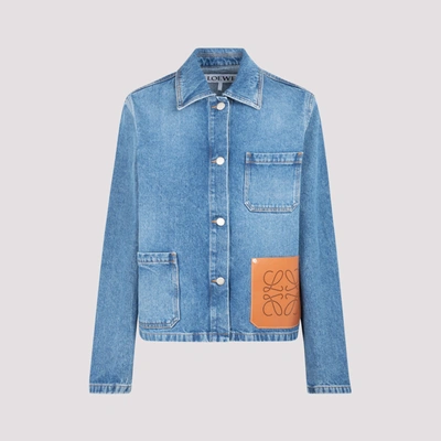 Shop Loewe Anagram Patch Denim Jacket In Blue