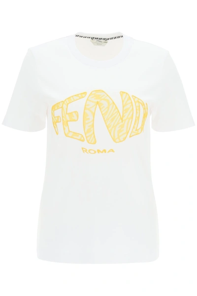 Shop Fendi Cotton T-shirt With Logo In White