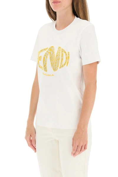 Shop Fendi Cotton T-shirt With Logo In White