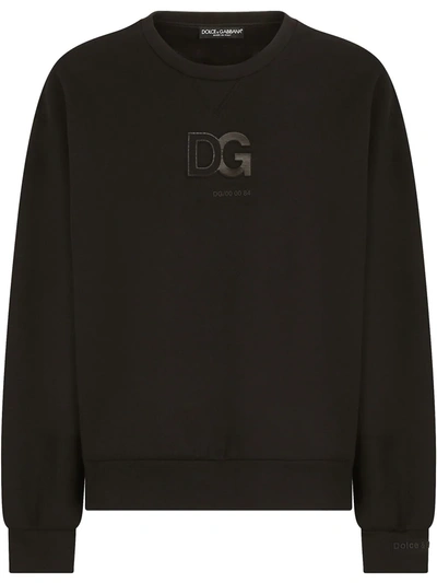 Shop Dolce & Gabbana 3d Dg Logo-patch Crew-neck Sweatshirt In Schwarz