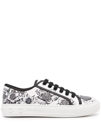Shop Ferragamo Borg Floral-print Sneakers In Weiss