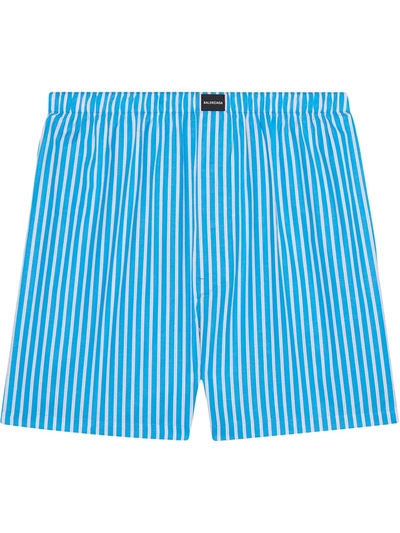 Shop Balenciaga Striped Logo-patch Boxer Shorts In Blue