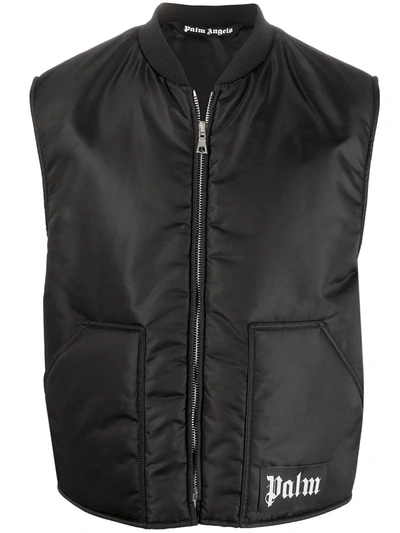 Shop Palm Angels Logo-print Padded Gilet In Black