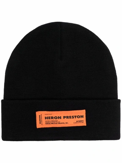 Shop Heron Preston Logo Patch Beanie In Black