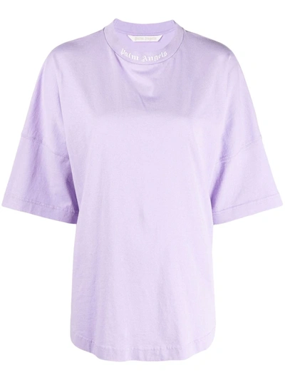 Shop Palm Angels Logo-print Crew-neck T-shirt In Purple