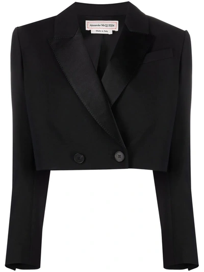 Shop Alexander Mcqueen Cropped Double-breasted Blazer In Black