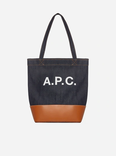 Shop Apc Axel Denim And Leather Small Tote Bag