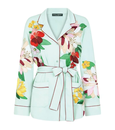 Shop Dolce & Gabbana Silk Floral-embroidered Pyjama Top In Multi