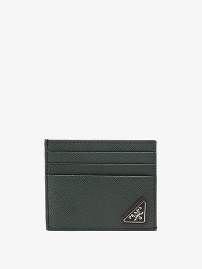 Shop Prada Card Holder In Green