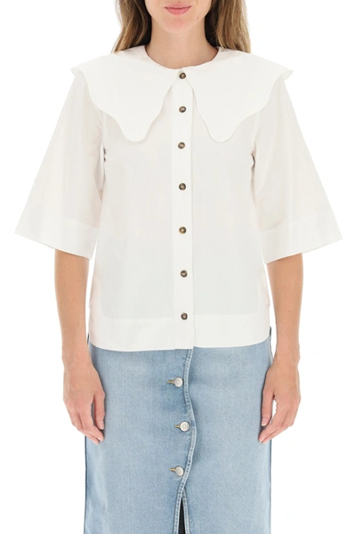 Ganni Short-sleeved Shirt With Maxi Collar In White | ModeSens