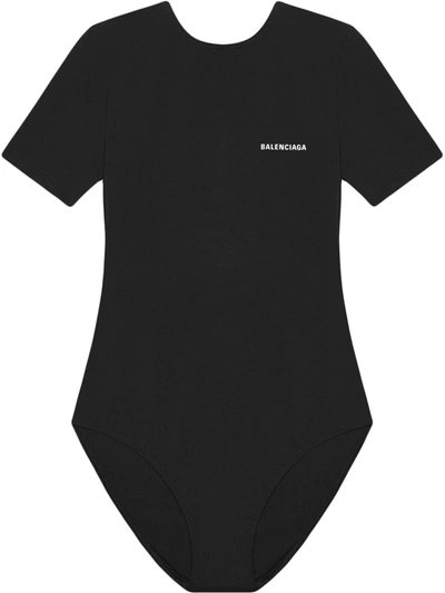 Shop Balenciaga Open-back Short-sleeve Swimsuit In Black