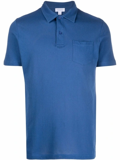 Shop Sunspel Short-sleeved Cotton Polo Shirt In Blue