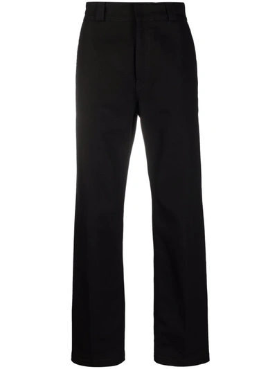 Shop Loewe Contrast-stitch Straight-leg Trousers In Black