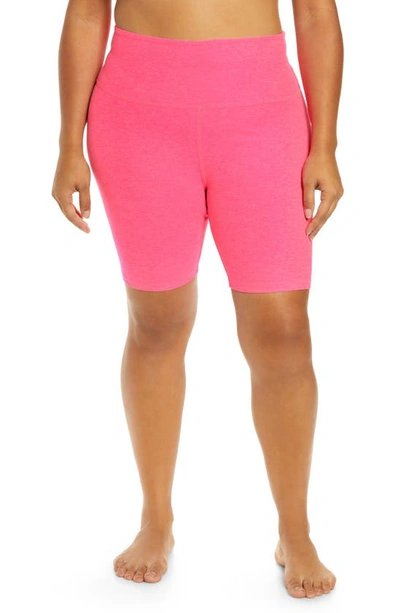Shop Beyond Yoga High Waist Bopo Bike Shorts In Electric Pink Heather