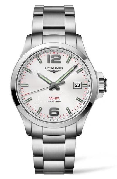 Shop Longines Conquest V.h.p. Bracelet Watch, 43mm In Silver