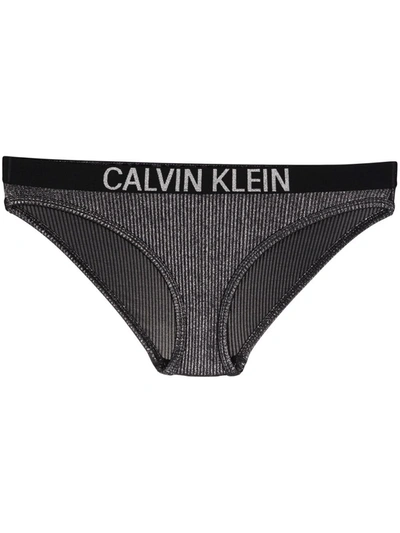 Shop Calvin Klein Logo-waistband Bikini Bottoms In Black