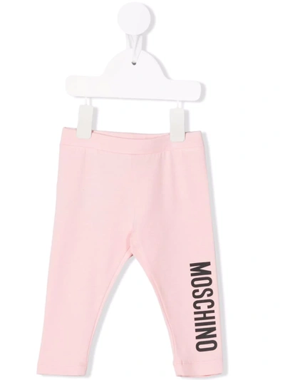 Shop Moschino Logo-print Stretch-cotton Leggings In Pink