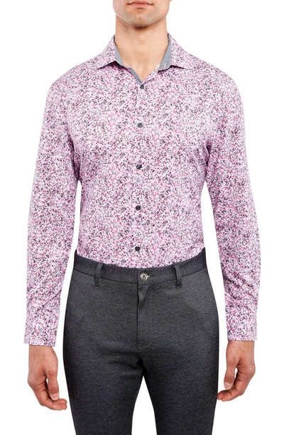 Shop Wrk Slim Fit Floral Print Performance Dress Shirt In Pink