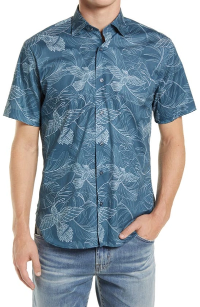 Shop Jeff High Flying Short Sleeve Stretch Button-up Shirt In Teal