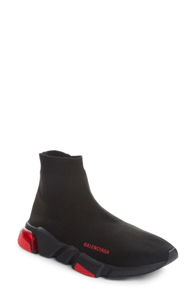 Shop Balenciaga Speed Clear Sole Sock Sneaker In Black Red