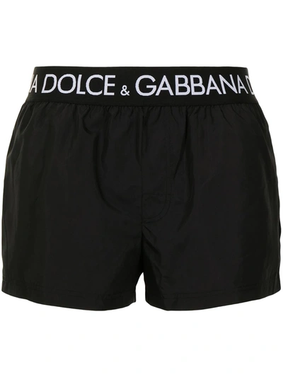 Shop Dolce & Gabbana Logo-waistband Swim Shorts In Schwarz