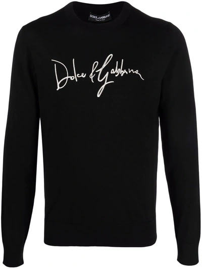 Shop Dolce & Gabbana Embroidered-logo Wool Jumper In Schwarz