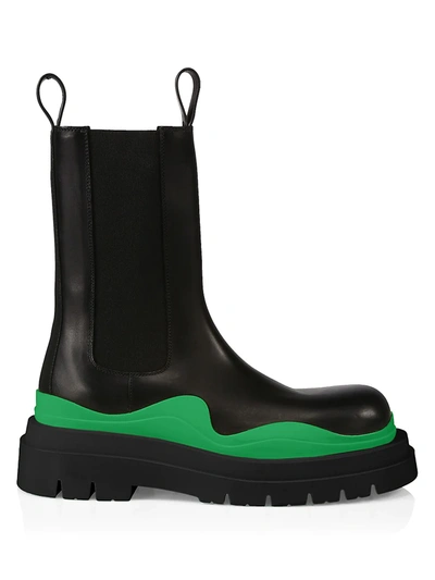Shop Bottega Veneta Men's Contrast-sole Leather Tire Boots In Black Green