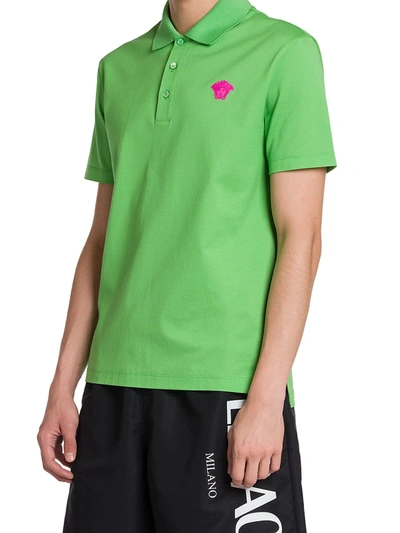Shop Versace Taylor Logo-embroidered Polo In Turquoise Green
