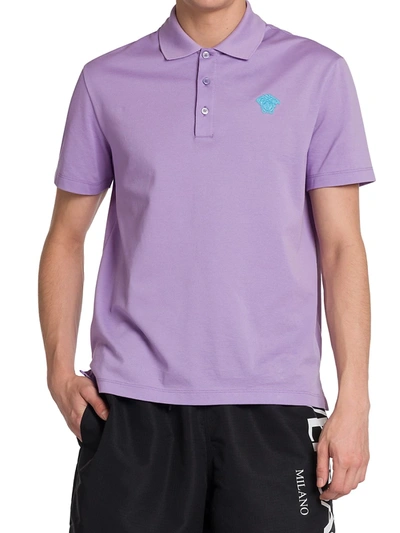 Shop Versace Taylor Logo-embroidered Polo In Turquoise Green
