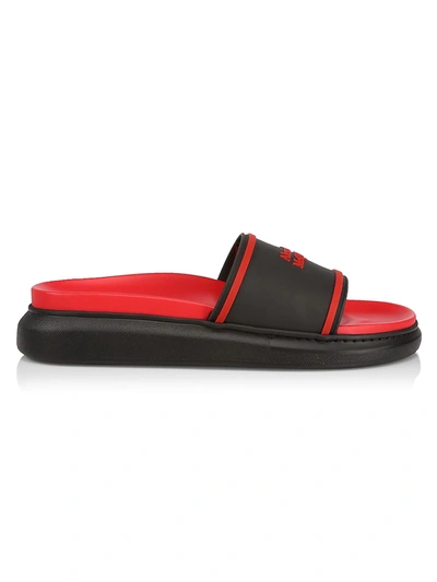 Shop Alexander Mcqueen Logo Slide Sandals In Black Lust Red