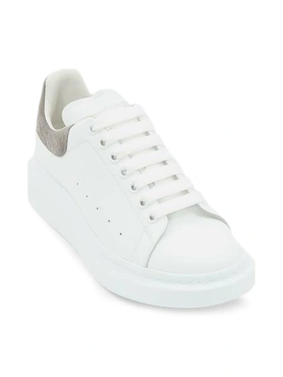 Shop Alexander Mcqueen Croc-embossed Suede Oversized Sneaker In White Khaki