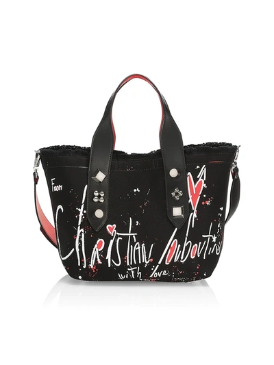 Shop Christian Louboutin Small Frangibus Print Canvas Tote In Black Silver