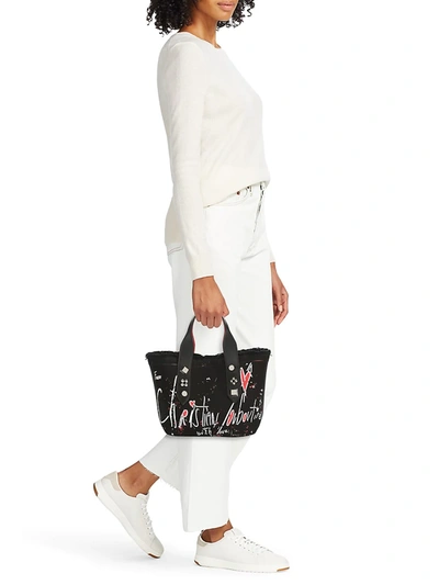 Shop Christian Louboutin Small Frangibus Print Canvas Tote In Black Silver