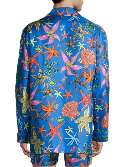 Shop Versace Men's Tresor De La Mer Silk Pajama Shirt In Bluette Multi