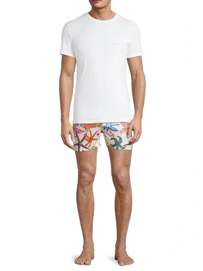 Shop Versace Men's Trésor De La Mer Silk Boxer Shorts In White Multi
