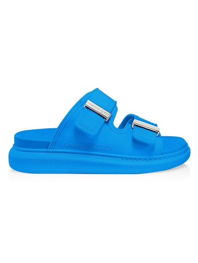 Shop Alexander Mcqueen Two-band Rubber Slides In Blue