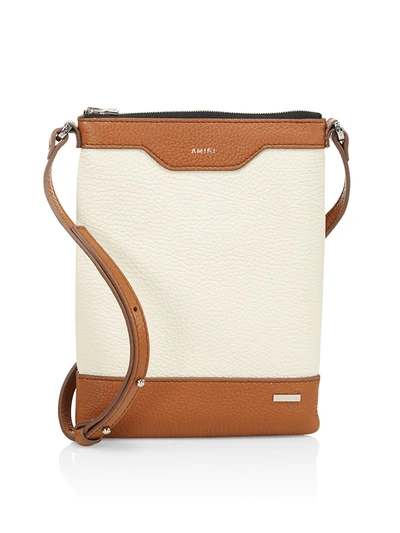 Shop Amiri Men's Leather & Canvas Crossbody Bag In Oatmeal Ivory