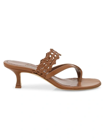 Shop Manolo Blahnik Susa Braided Leather Sandals In Hazel Brown