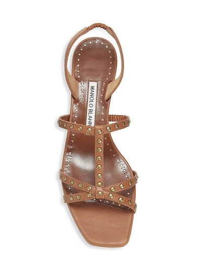 Shop Manolo Blahnik Luce Leather Studded Sandals In Brown