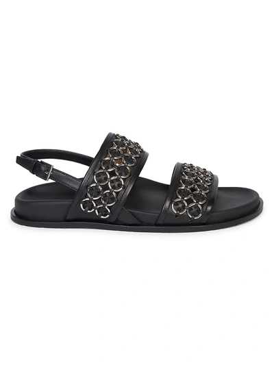 Shop Alaïa Metal Woven Leather Mule Slingback Sandals In Noir