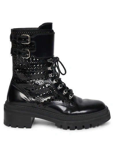 Shop Alaïa Women's Lasercut Leather Combat Boots In Noir