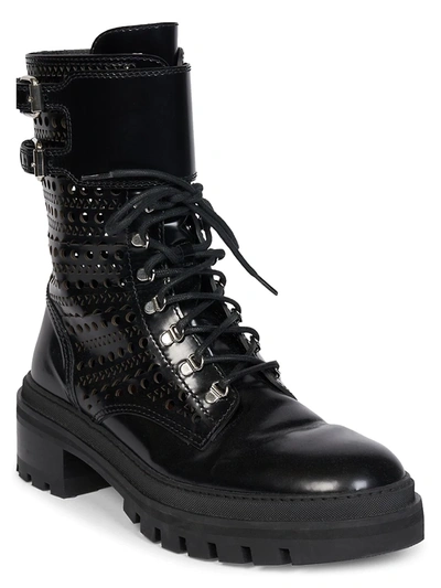 Shop Alaïa Women's Lasercut Leather Combat Boots In Noir