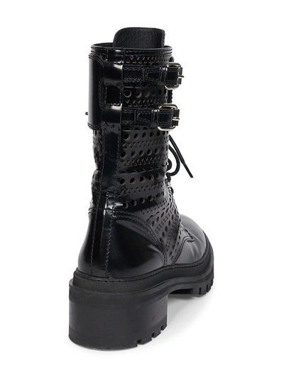 Shop Alaïa Women's Lasercut Leather Combat Boots In Noir